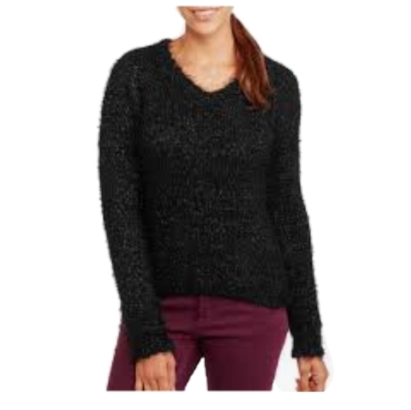 Black eyelash v-neck sweater Sz M - Picture 8 of 9